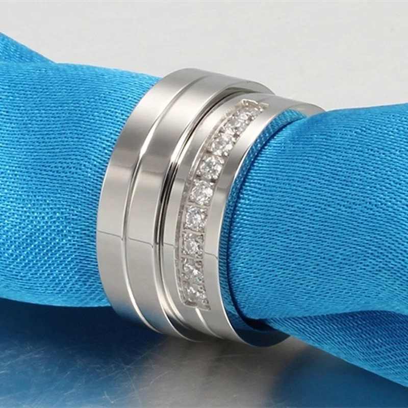 Fashion Silver Color Stainless Steel Couple Rings for Lovers Engagement Wedding Band Cute Women Zircon Classical Men Ring 250704