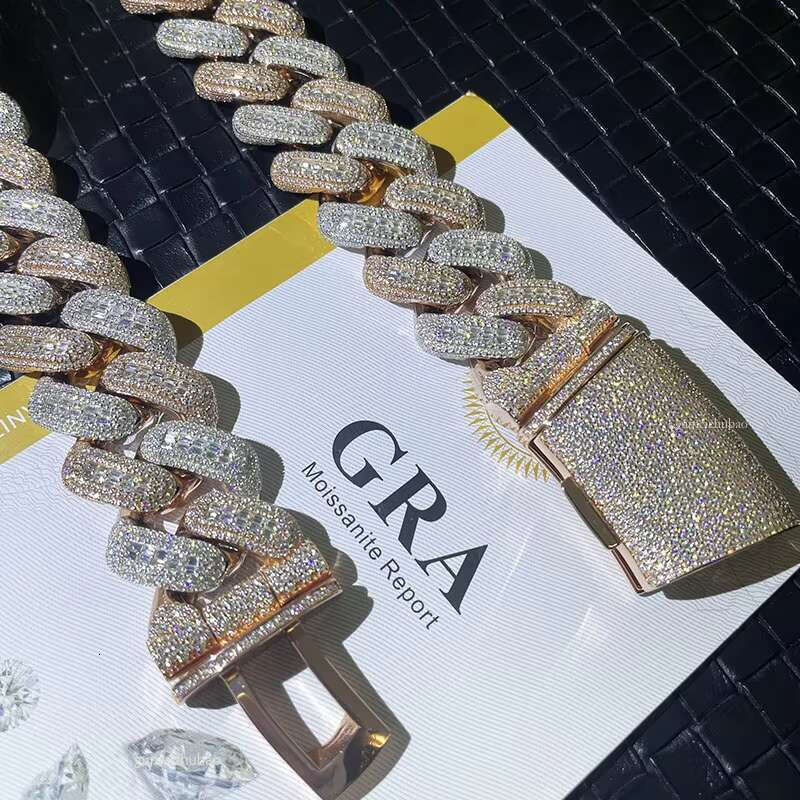 hop jewelry bracelet necklace25mm VVS Moissanite Necklace Fine Jewelry Sterling Sier Gold Finish Hip Hop Miami Cuban Chain Men's Inspiration