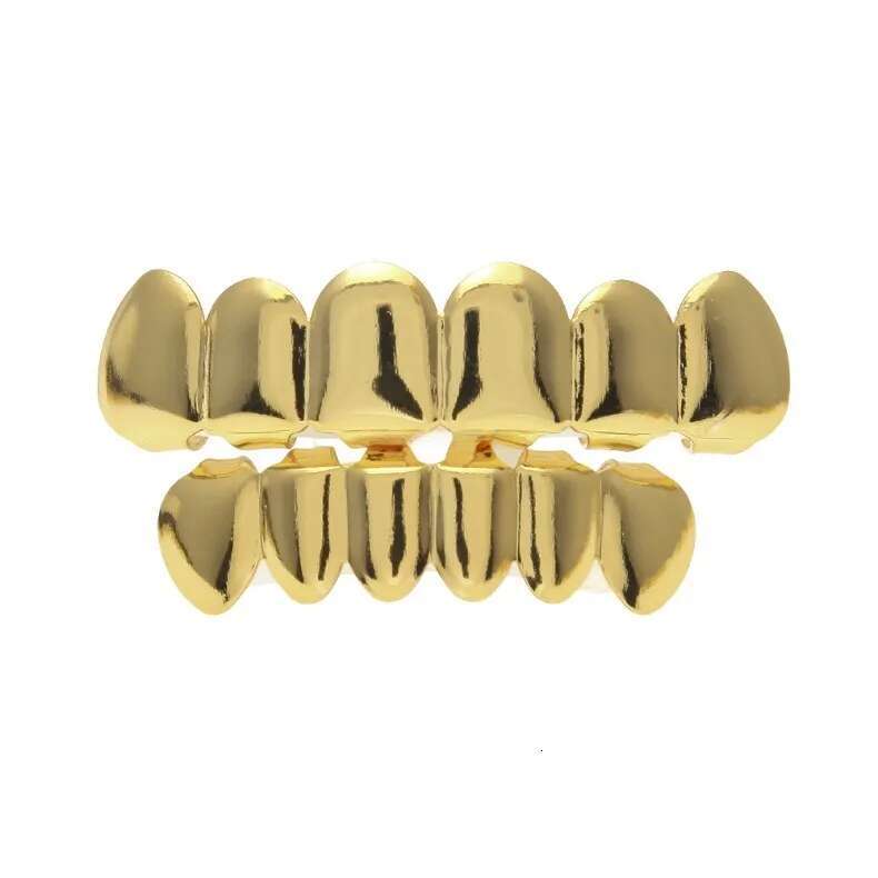 Nickel Free Safe Wear Glaze Gold Grillz Teeth Bright Dia Top Bottom Hip Hop Bling for Men Body Jewelry Gift