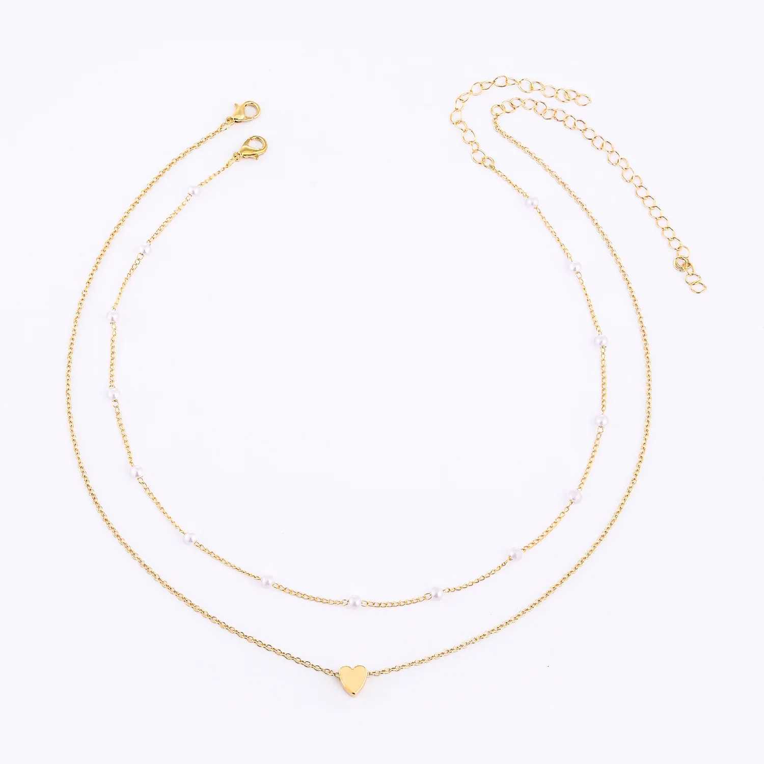 LATS Simple Pearl Choker Necklaces for Women Fashion Double Layer Chain Small Love Heart Pendant Necklace Jewelry Gift Wholesale XJ250717