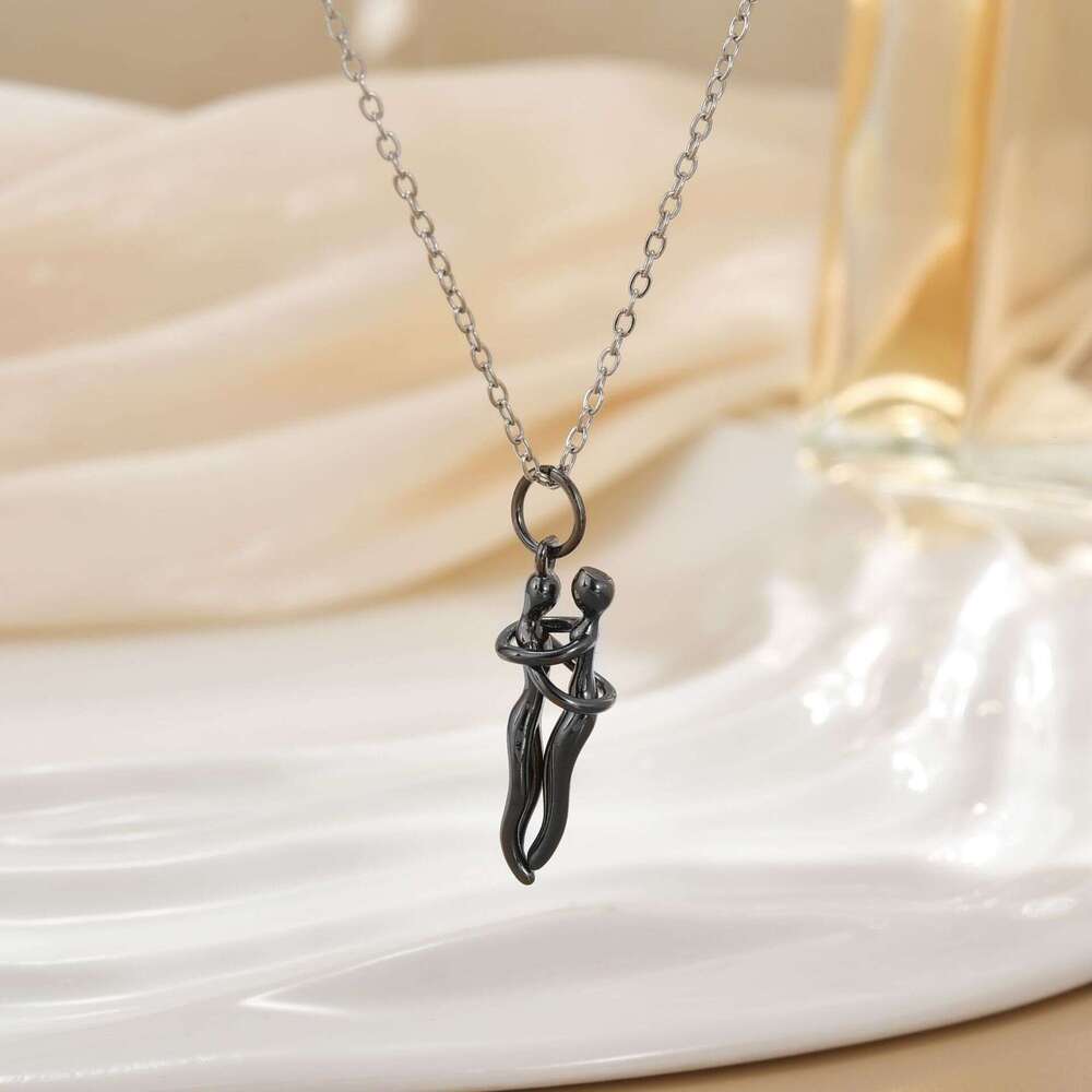 New Two-Tone Pendant Little People Hug Couple Necklace Female Clavicle Chain 74F