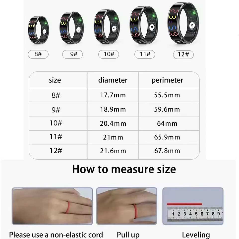 2025 Color Screen Smart Ring 5ATM Waterproof Touch Health Monitoring Long Battery Life Gesture Operated Multi-motion Mode W250717