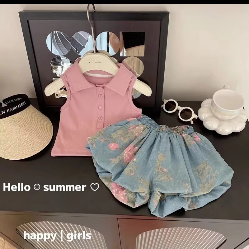 Children's Clothing Sets Sleeveless Top + Denim Bud Shorts 2pcs Sets Toddler Girl Clothes Baby Outfit Set Kids Boutique Clothes