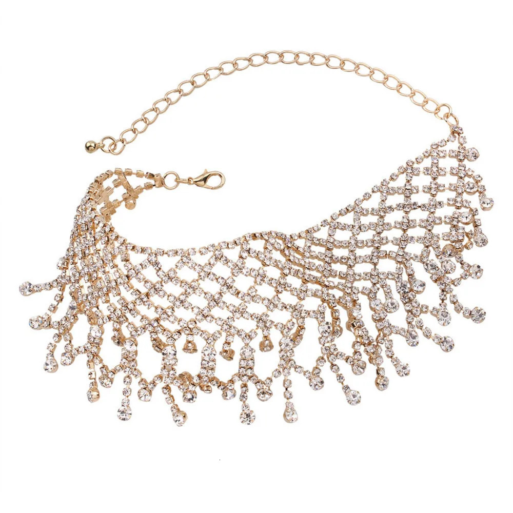 Fashion Shining Crystal Neck Jewelry Rhinestone Tassel Necklace On The Neck For Women Party Accessories 250716