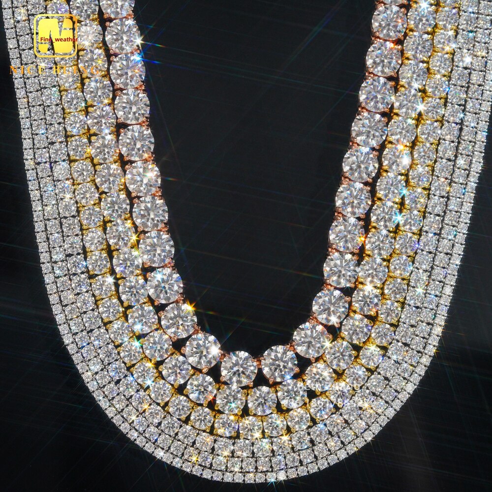 Iced Out Hip Hop Tennis Chains 2mm to 5mm VVS Moissanite Diamond Tennis Necklace Bracelet 925 Silver Fashion Jewelry