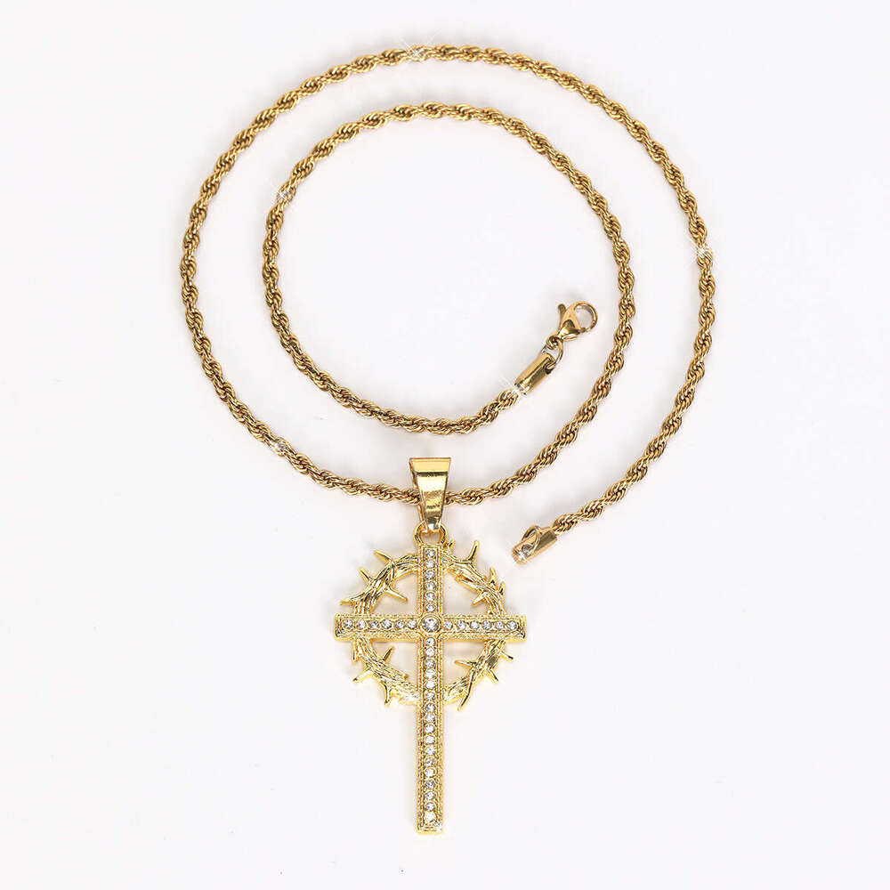 Creative Personality Thorn Cross Rhinestone Trendy Hip-Hop Style Necklace