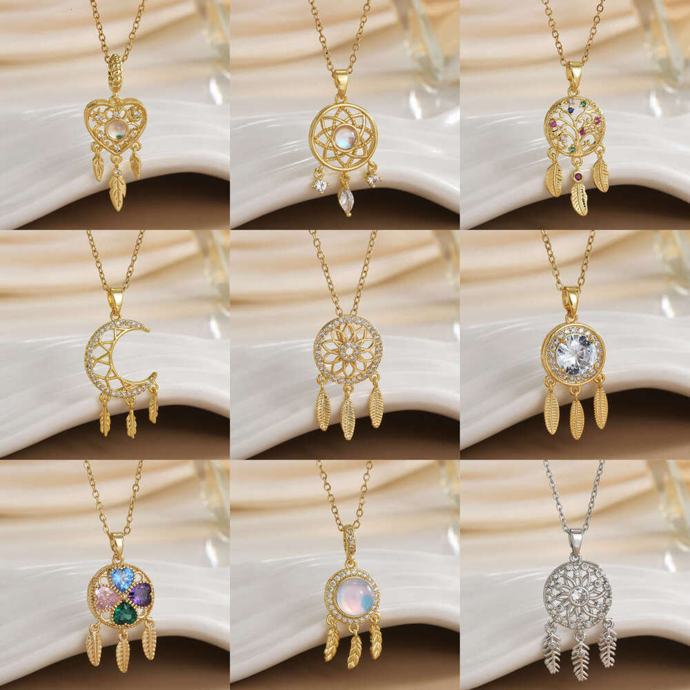 Hot Selling Fashion Copper Gold-Plated Dream Catcher Design Pendant Light Niche High-End Necklace Women's Jewelry 728