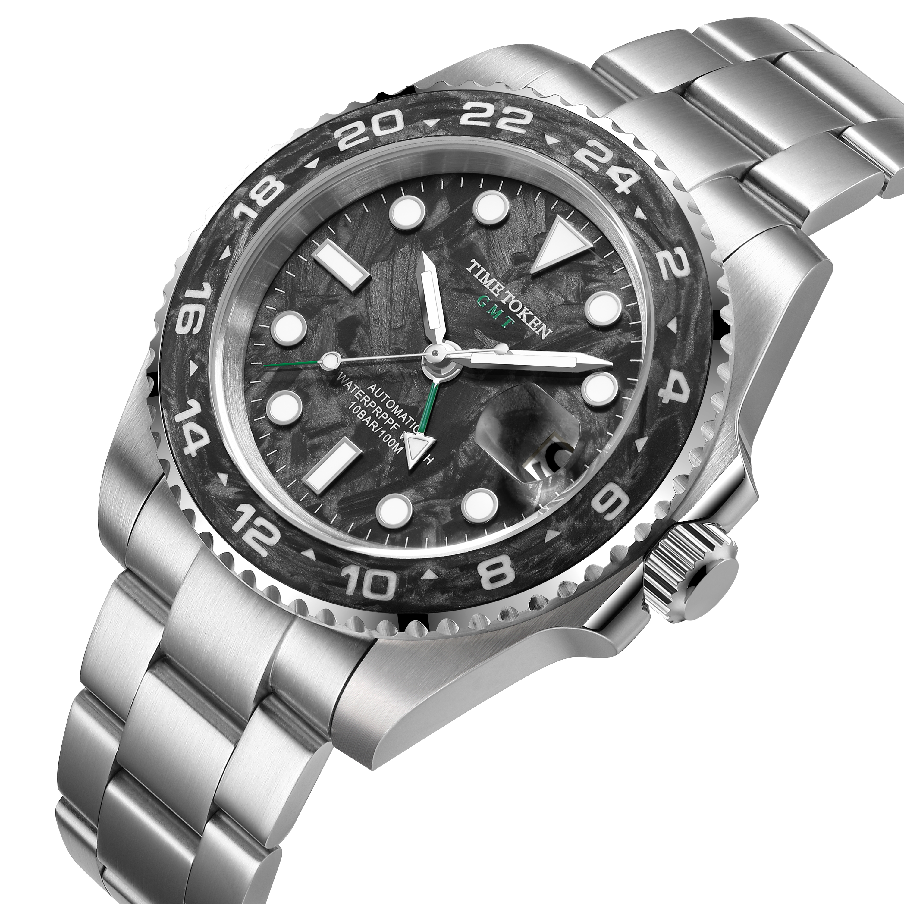 TIME TOKEN 2025 40mm Mens Carbon Fiber Automatic Watch Luxury Divers 100m Water Resistant T454BGS