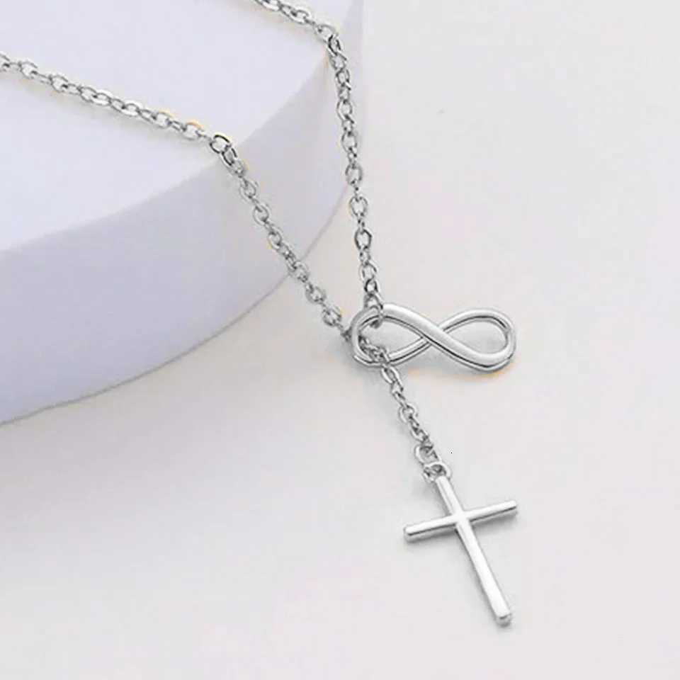 DGIDDK Stainless Steel Infinite Lucky 8 Cross Pendant Y Necklace Womens Anti-Allergy Infinite Lasso Faith Forever Necklace XJ250717