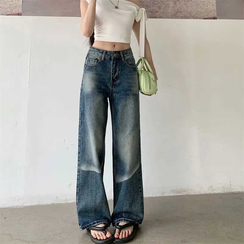 2025 new plus size high waist straight leg stretch denim jeans women dark blue fashion XS to XL for summer Womens Casual Pants R250716
