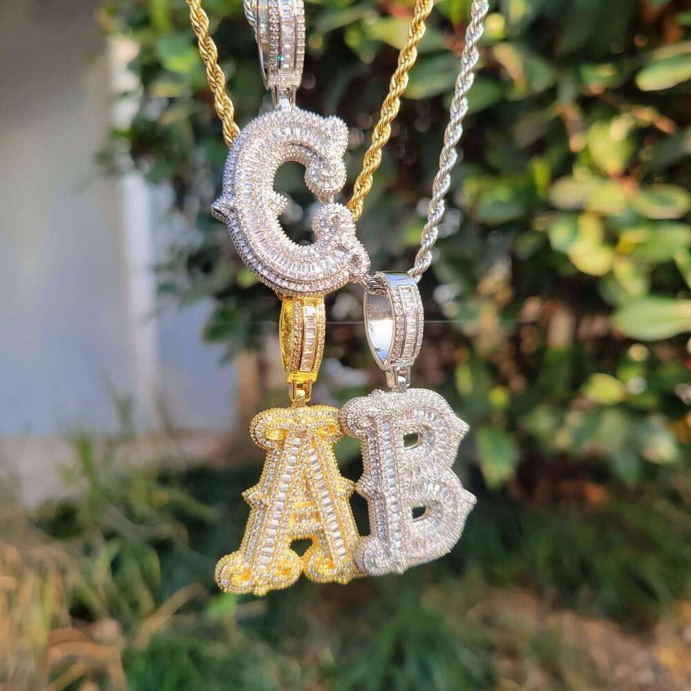 Iced Long Zircon Initial Necklace Gold-Plated Letters A-Z Capital Letter Pendant Jewelry