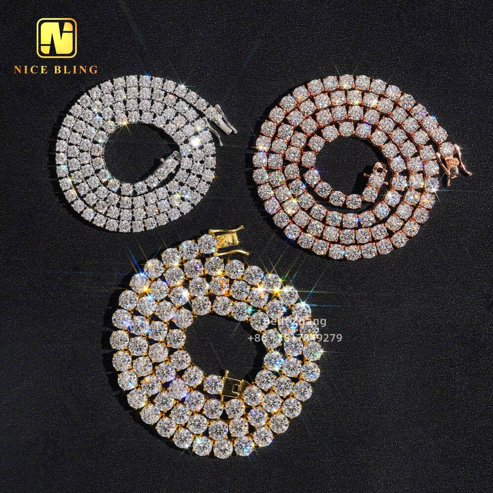 Iced Out Hip Hop Tennis Chains 2mm to 5mm VVS Moissanite Diamond Tennis Necklace Bracelet 925 Silver Fashion Jewelry