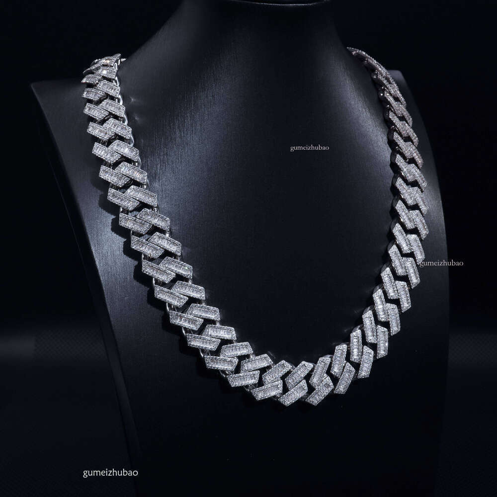 Pass 100% dia testDesigner necklace22mm Heavy Duty Hip-Hop Necklace Sier Long Stick Bread Iced VVS Moissanite Lab Cuban Chain