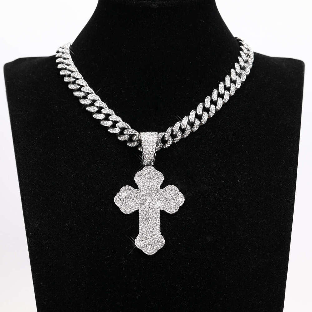Full Dia Cross Pendant Hip Hop Exaggerated Alloy Cuban Chain Creative Fashion Necklace