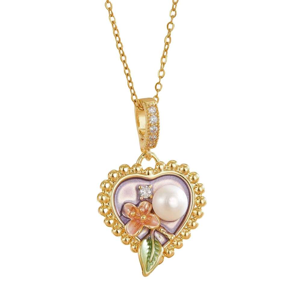 Oil Painting Heart Pearl Necklace For Women, Light Niche New Chinese National Style Collarbone Chain, Simple And High-End Neck Chain Jewelry 629