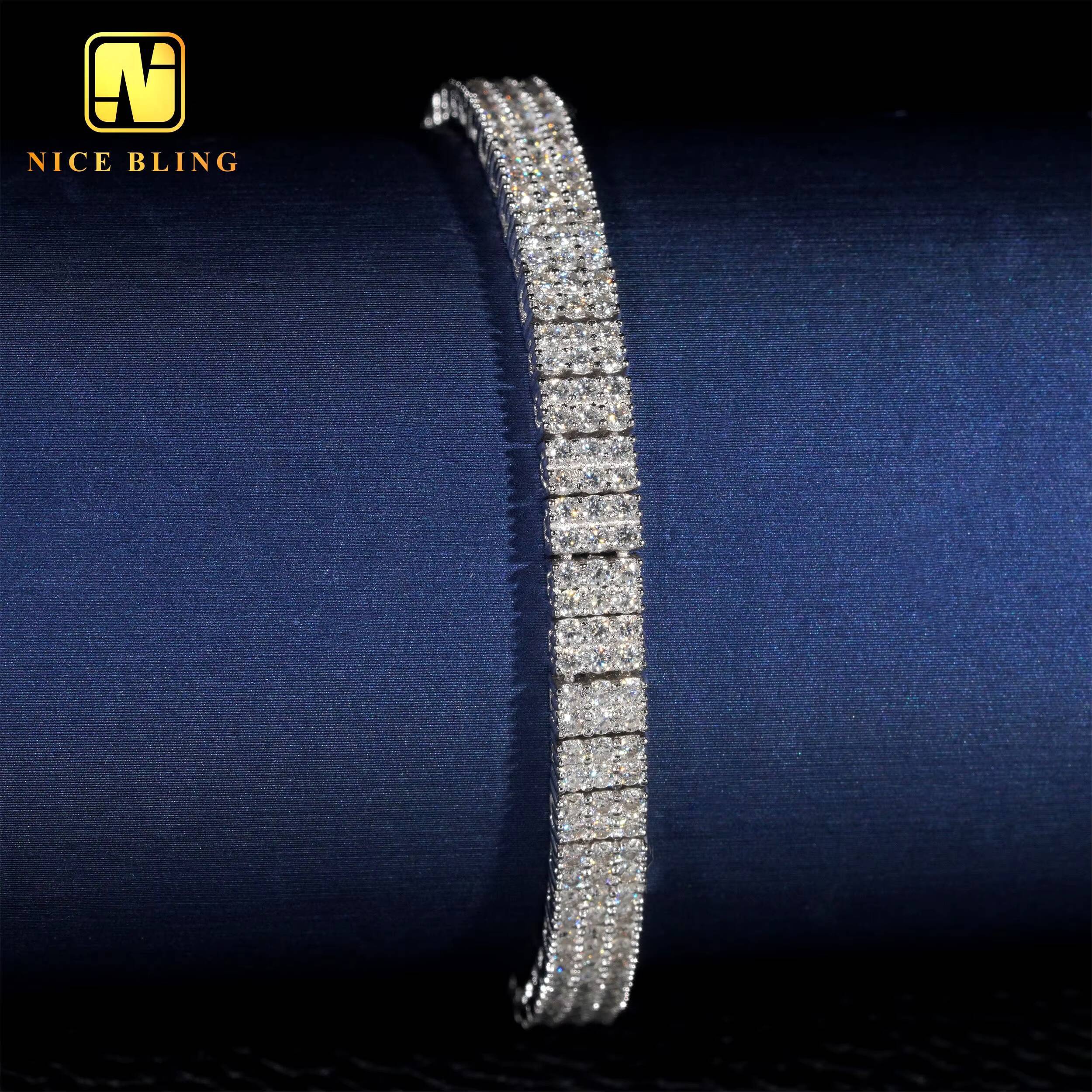 New Arrival 3 Rows Moissanite Tennis Bracelets White Gold Plated Hip Hop Fine Jewelry 925 Silver Diamond Tennis Chain Bracelets