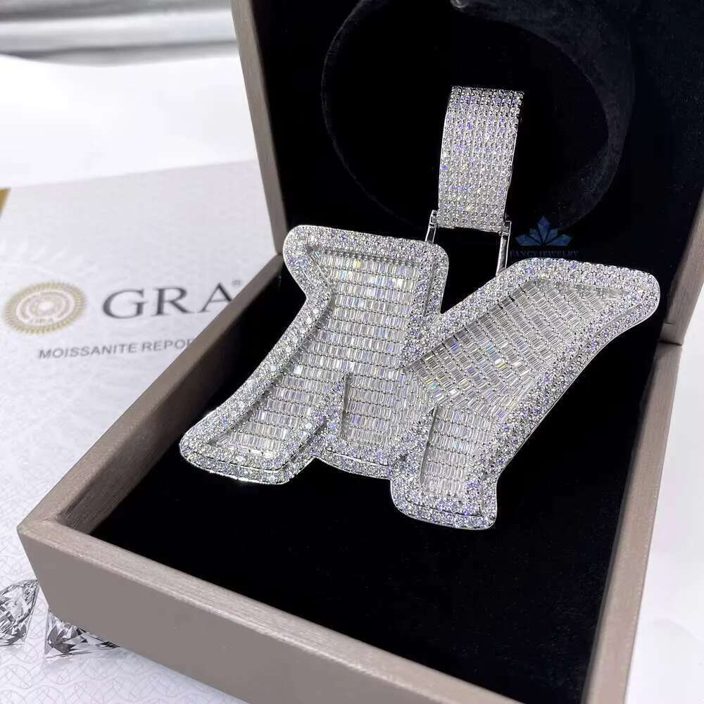 Hip Hop Jewelry Mens Iced Out Custom M Letter Sterling Sier Baguette VVS Moissanite Dia Name Initial Pendant