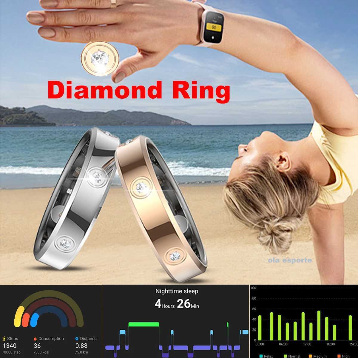 Hello Esporte Diamond Luxury Smart Ring Health Monitor IP68 Waterproof Health Couple Smart Ring Gift Sport Data Analysis BT Control W250717