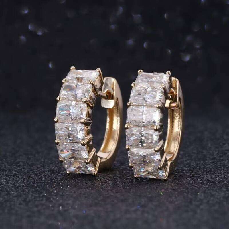 Jewelry 14k Solid Gold Radiant Cut Moissanite Hoop Earrings for Women