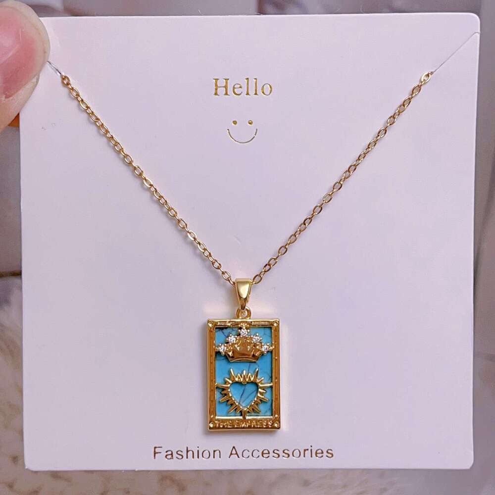 Simple Jewelry Gold-Plated Titanium Steel Thin Chain Rectangular Tarot Pendant Hot Girl Square Card Necklace A6b