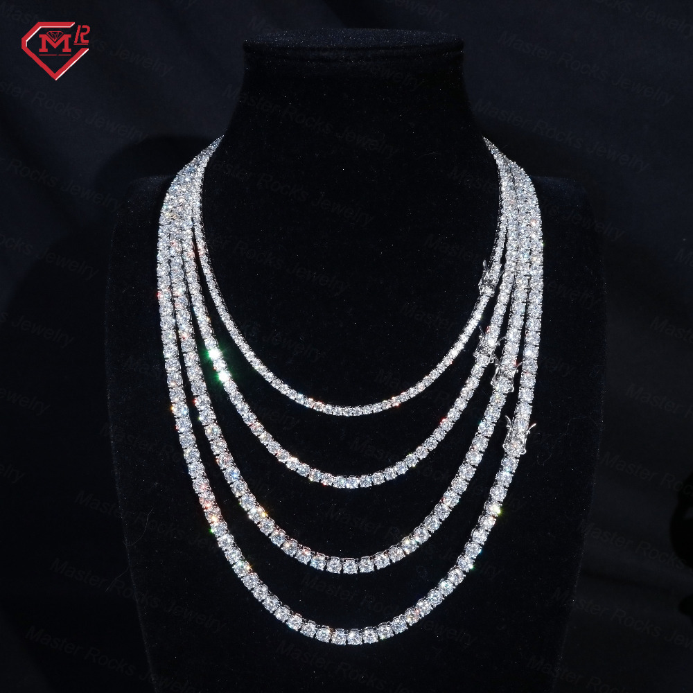 Ready to Ship 5mm Tennis Necklace Moissanite Chain Iced Out 925 Sliver Moissanite Tennis Chain