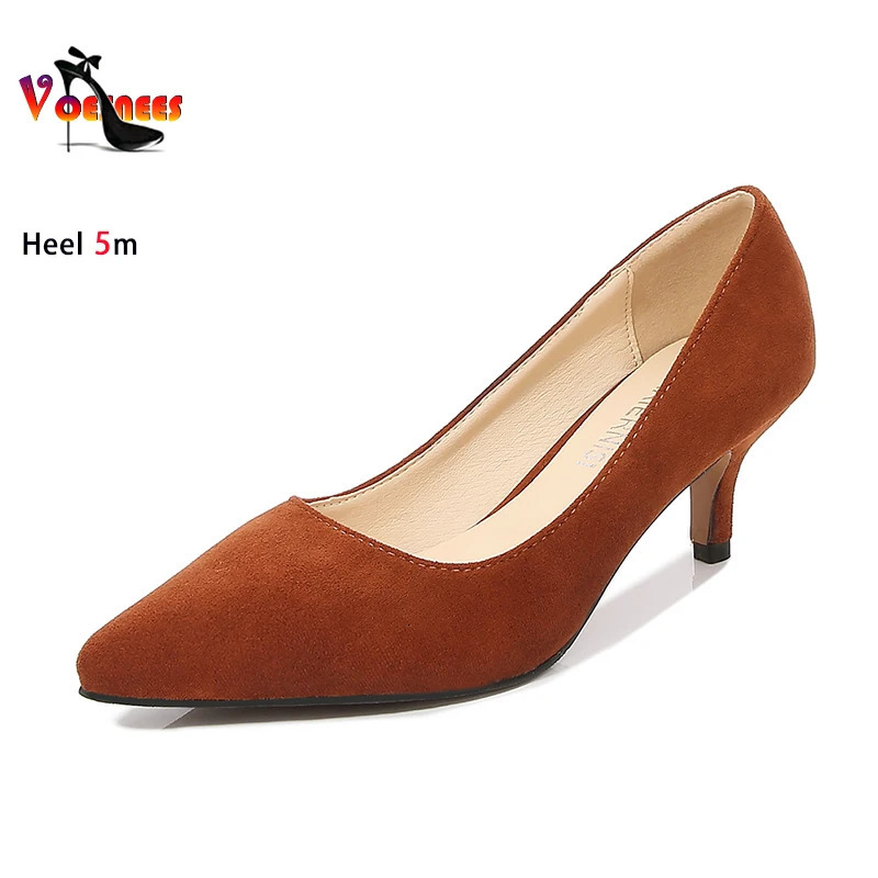Women Suede Single Shoes 5CM Fashion Pointed Toe Slip-On High Heels Spring Autumn Shallow Mouth Stiletto Pumps Large Size 45 250703