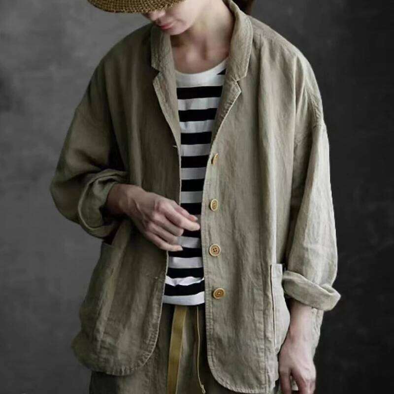 Designer Clothing Johnature Spring New Vintage Jackets 2025 Linen Turn-Down Collar Simple Casual Loose All Match Button Pockets Women Coats Fashion