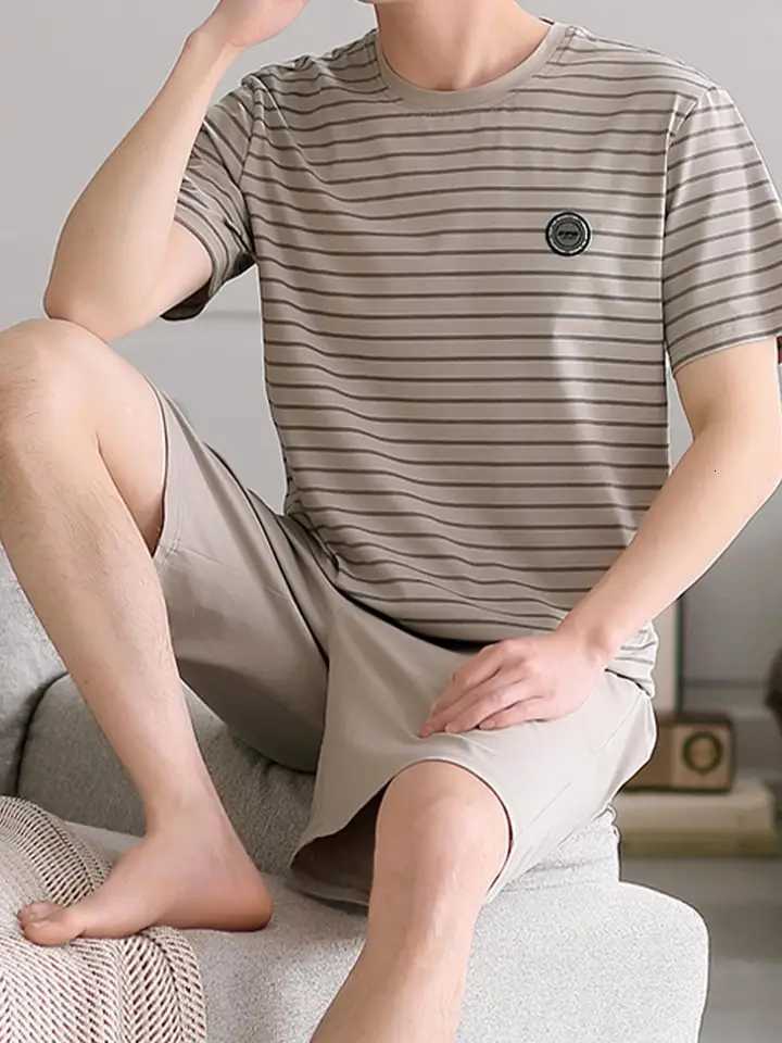 Mens Summer Short-Sleeve and Shorts Pajama Set Lightweight Bamboo Fiber Cooling Home Clothes for Hot Weather short-sleeved and W250717