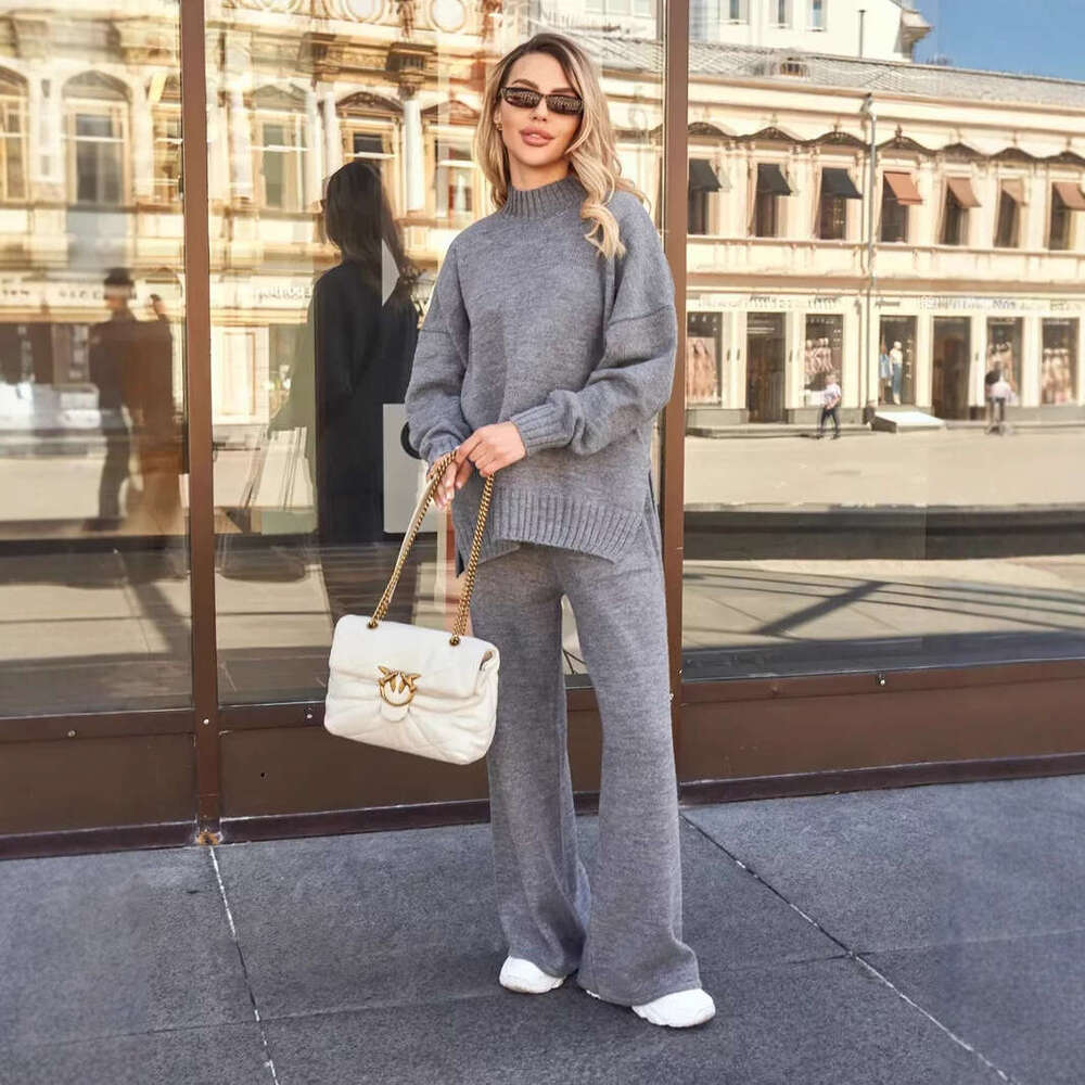Turtleneck Sweater Autumn Winter New Loose Sleeve Long Pants Knitted Set For Women B5