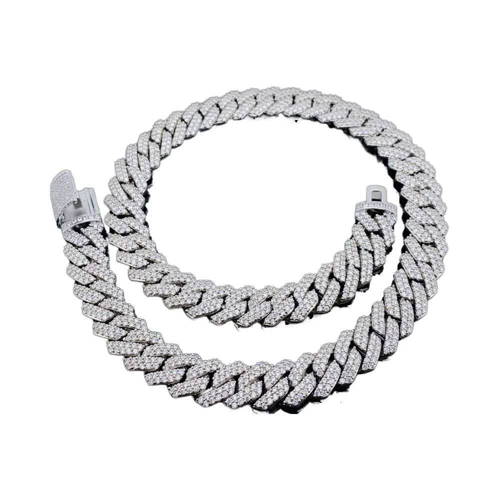 Fashion Rappers VVS Moissanite Diamond Iced 14mm 20inches 925 Sterling Silver Cuban Link Chain Necklace for Anniversary