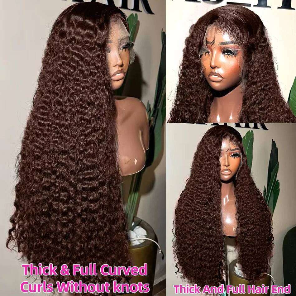 30 32 Inch 13x6 Hd Lace Chocolate Front Curly Wigs Brown Human Hair Brazilian Deep Wave Frontal Wig For Women