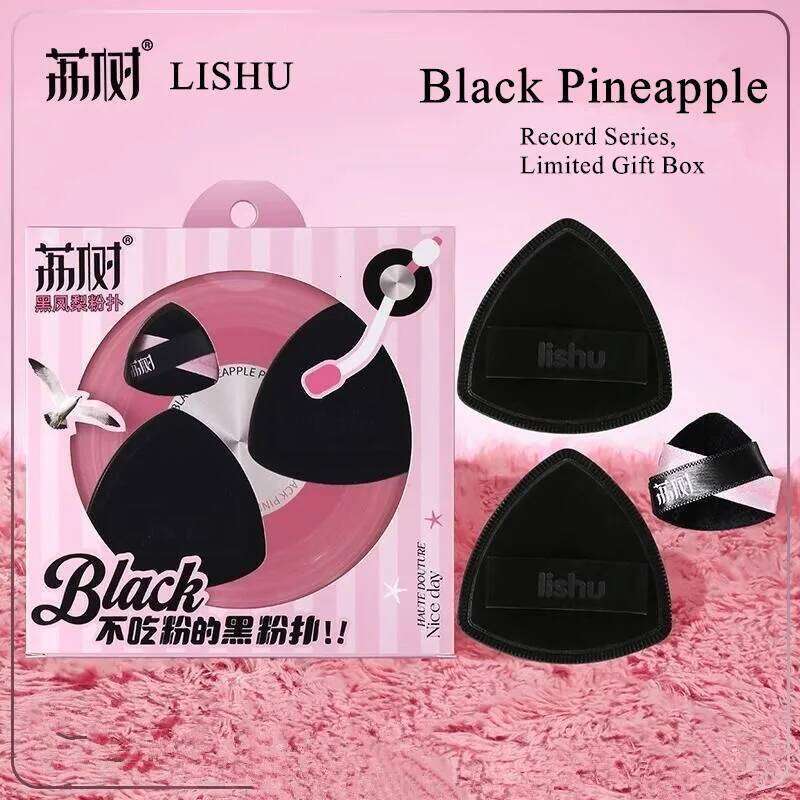 Lishu 3pcs Black Makeup Blender Puffs Powder Concealer Foundation Cream Dry Wet Dual Use Details Cosmetics Applicator Sponge X250717