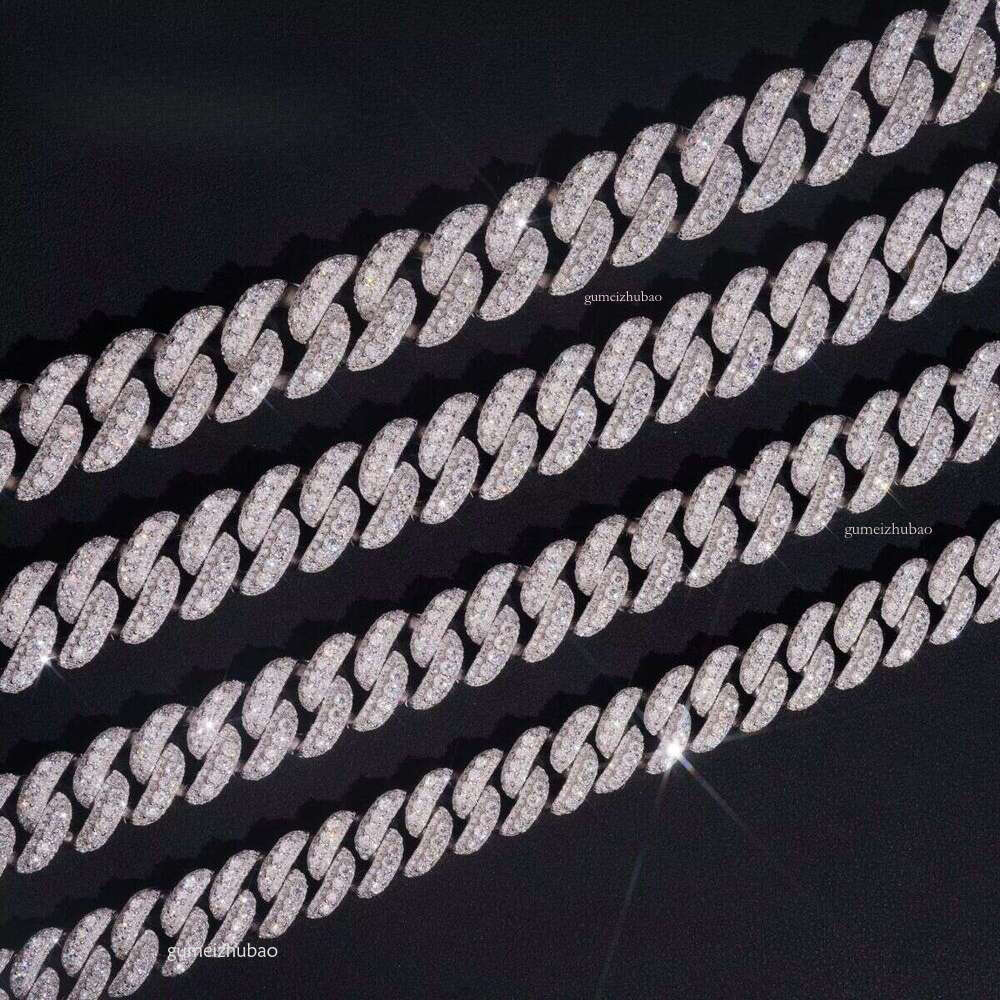 Through Tester Hip Hop Necklace 13mm 15mm 16mm 18mm Three Row Sier VVS Silicon Stone Cuban ChainDesigner necklace