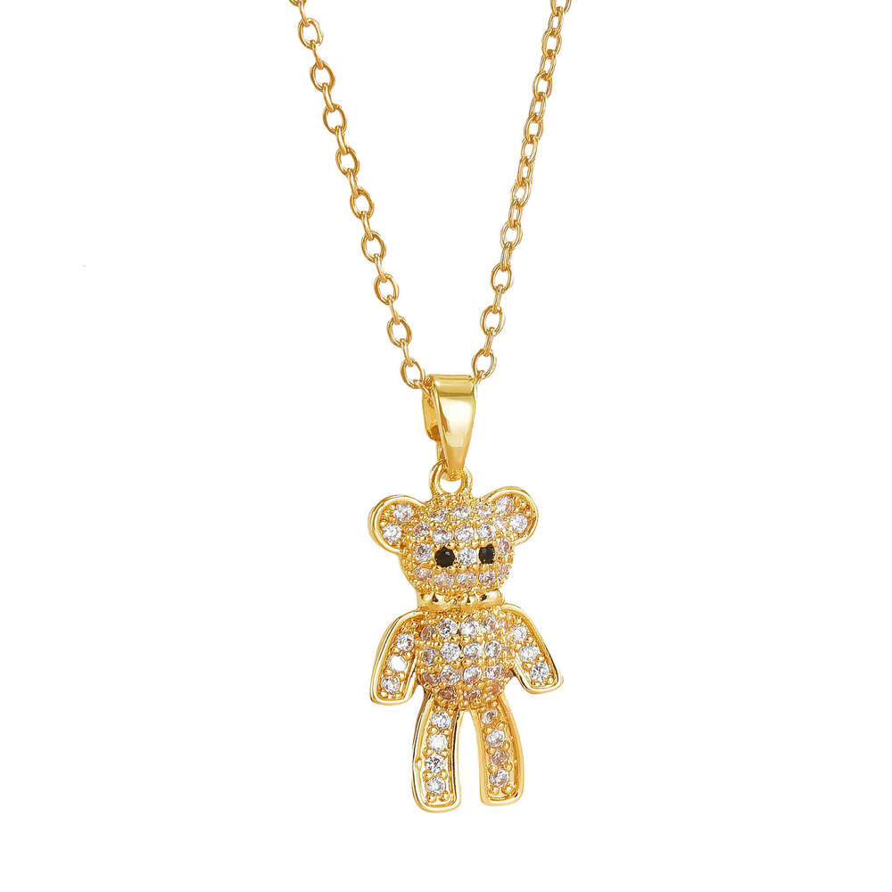 Korean Style New Bear Necklace For Women Copper Gold-Plated Dia-Studded Fashion Versatile Jewelry Non-Fading Titanium Steel Chain F60