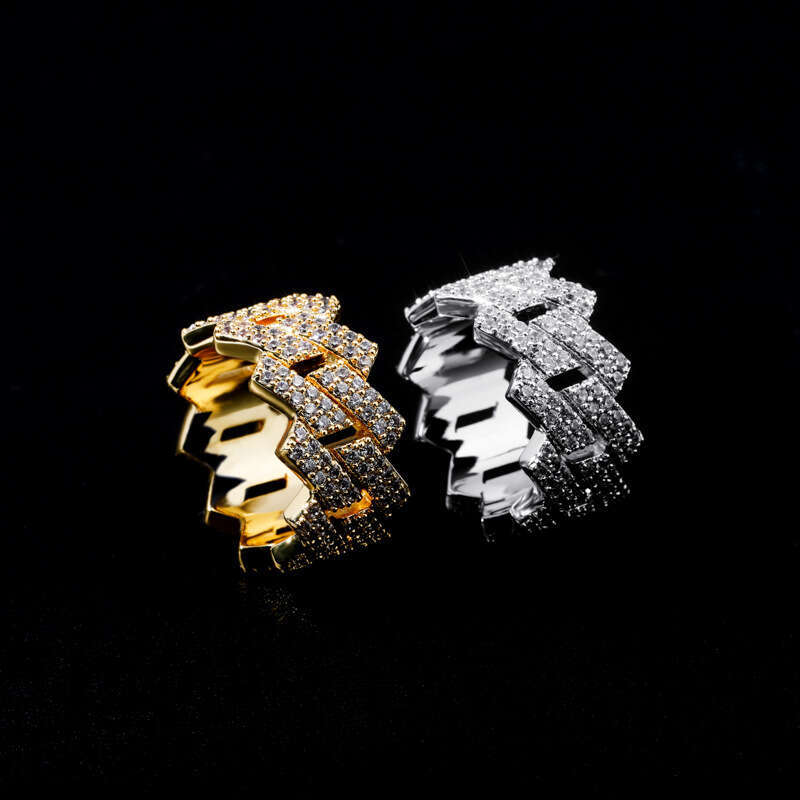 Hip Hop 14mm Shaped Cuban Real Gold Plated Double Row Zircon Ring