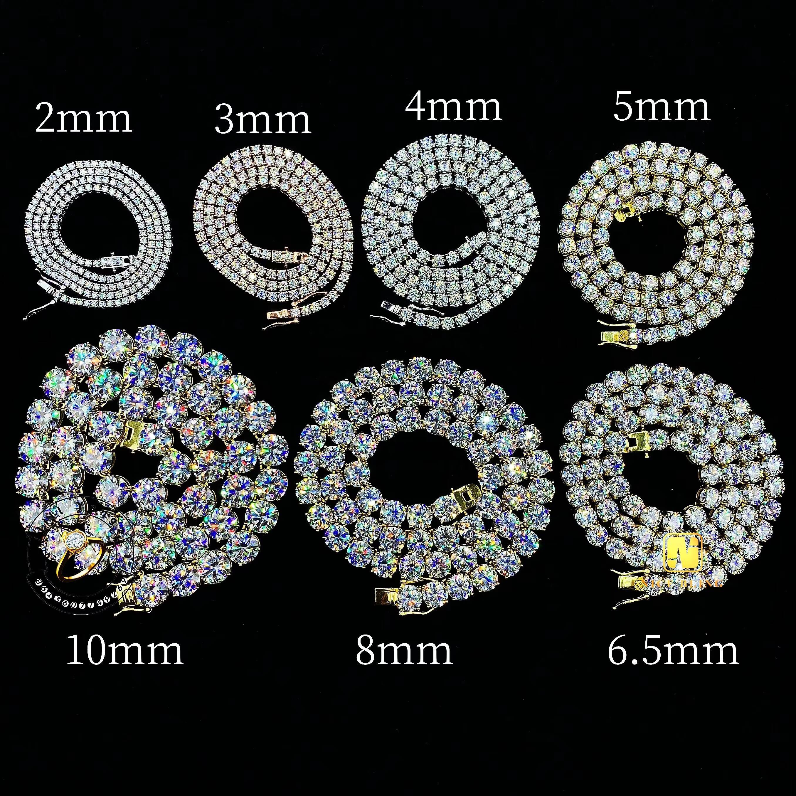 Luxury Blinding Flash 8mm 10mm BIG Stone Moissanite Tennis Chain Necklace Manufacturer 18k Gold Plated Necklace S925 Hip Hop
