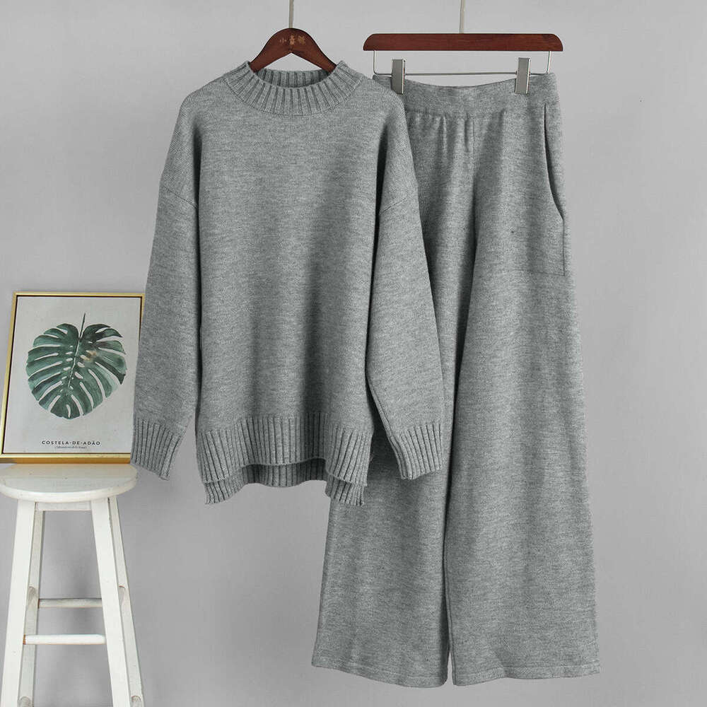 Turtleneck Sweater Autumn Winter New Loose Sleeve Long Pants Knitted Set For Women B5