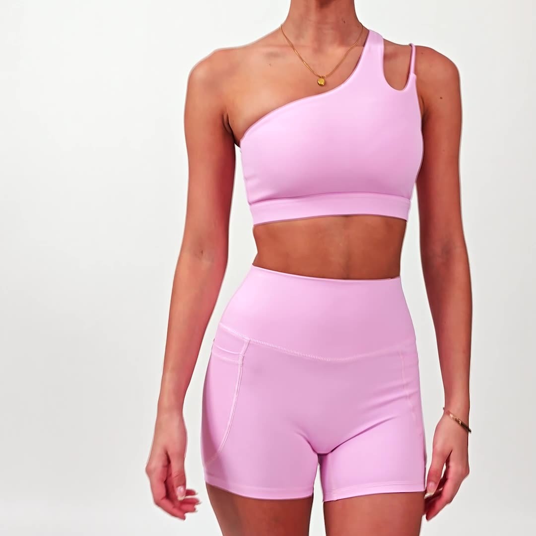 Slanted single-shoulder yoga bra, naked-feel sports underwear, irregular shoulder strap running fitness vest top