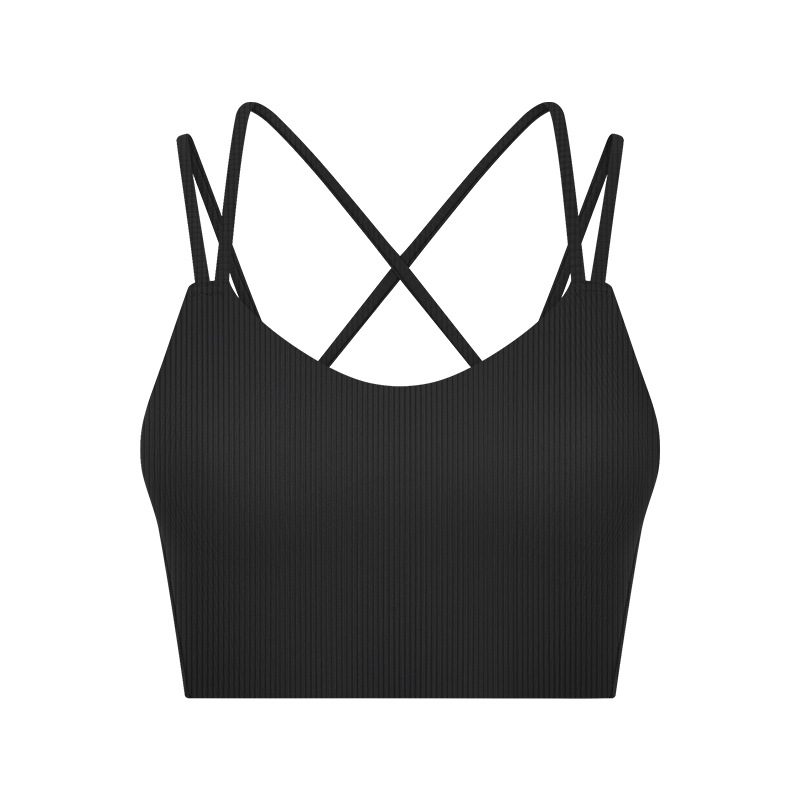 New Ribbed Fixed One-piece Cup Sports Bra, Sexy Back, Short Sports Underwear for Women