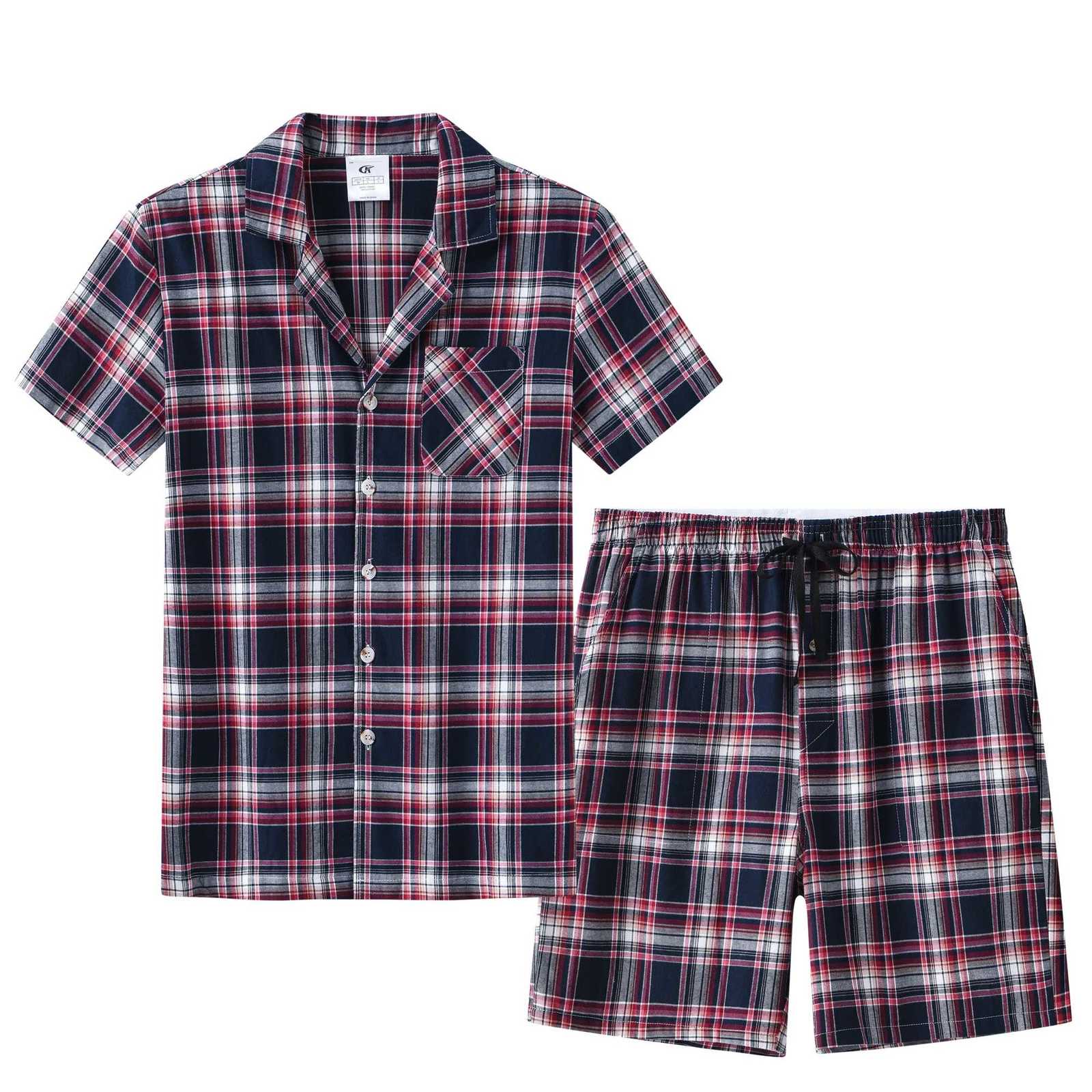 Men Summer Short Pajama Set 2Pcs 100% Cotton Breathable Crop Pajama Short Sets Bottoms Tops Cozy Suit for Home Outdoor W250717