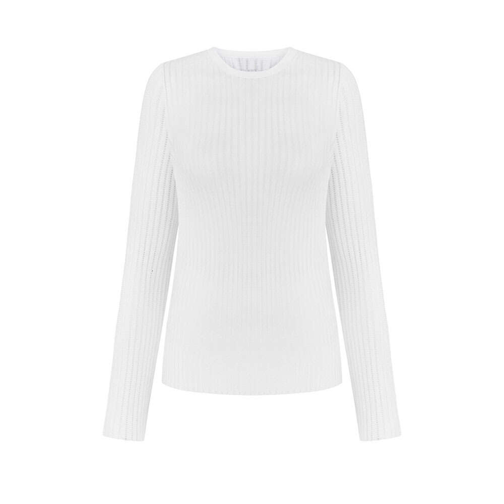 Hollow Out Spring Summer Sexy Slim Fit Wool Round Neck Long Sleeve Thin Ribbed Knit Sweater B5