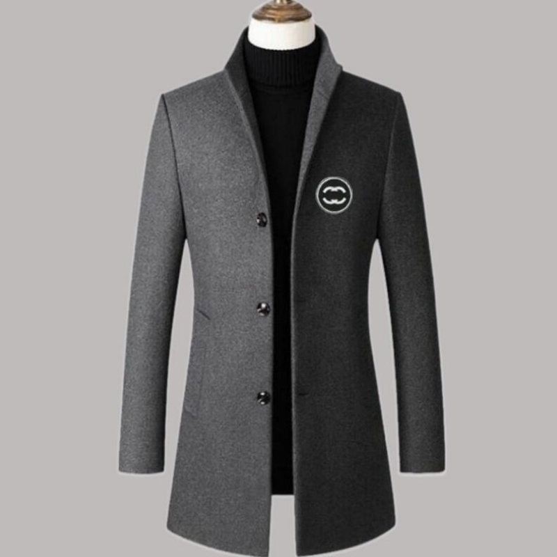New 2025 Luxury Men's Trench Coat Autumn Winter Classic Solid Color Embroidered Brand Logo Lapel Slim Fit Overcoat Male Business Leisure Clothes Asian Size M-4XL