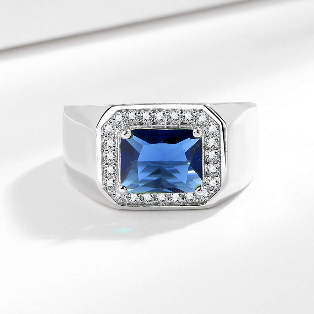 Square Emerald Blue Inlaid Diamond Men's Moissanite Zircon Open Adjustable Index Finger Ring 228