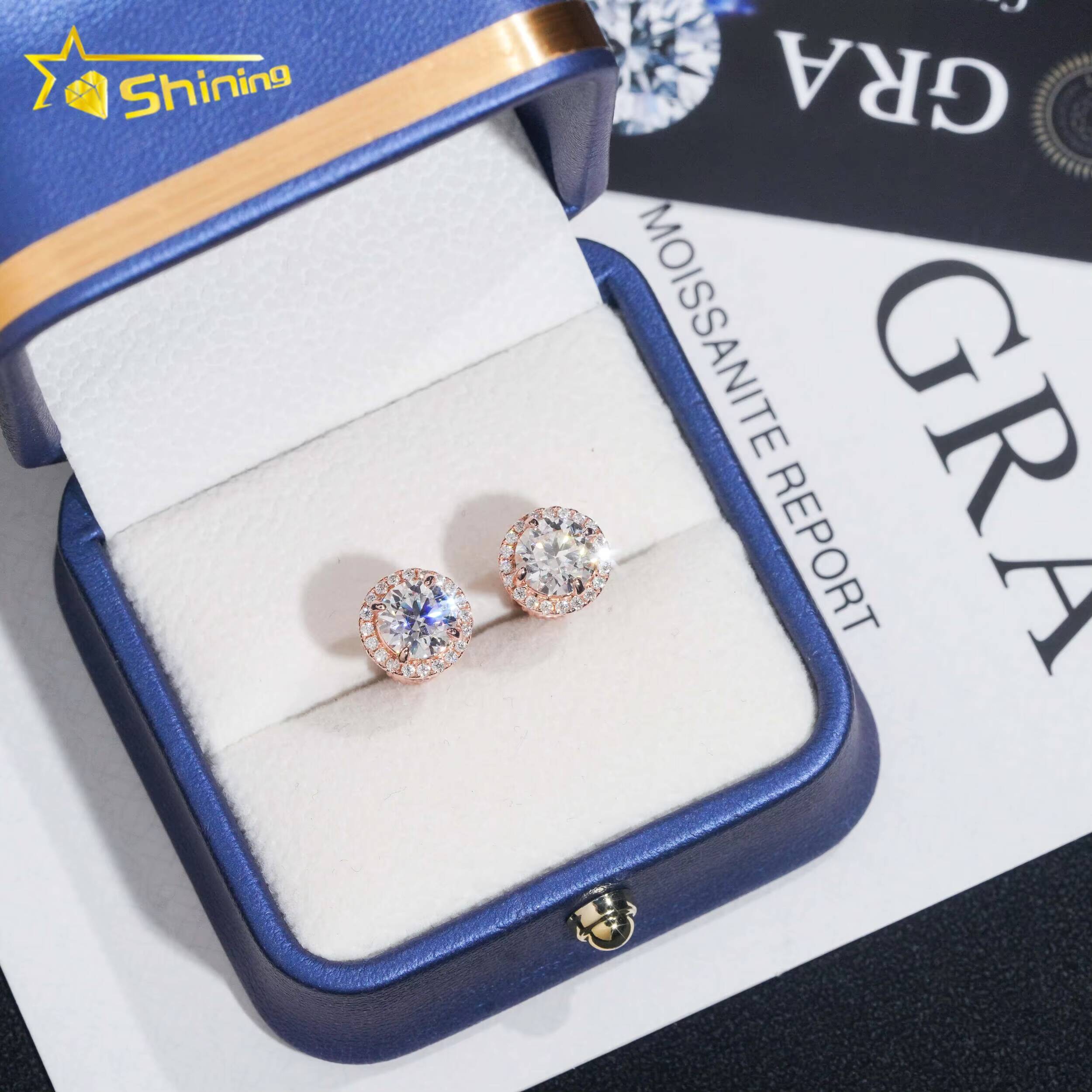 Ready to Ship Hip Hop Style Diamond Tester Certified 925 Silver Gold Plated VVS Diamond Moissanite Stud Earrings