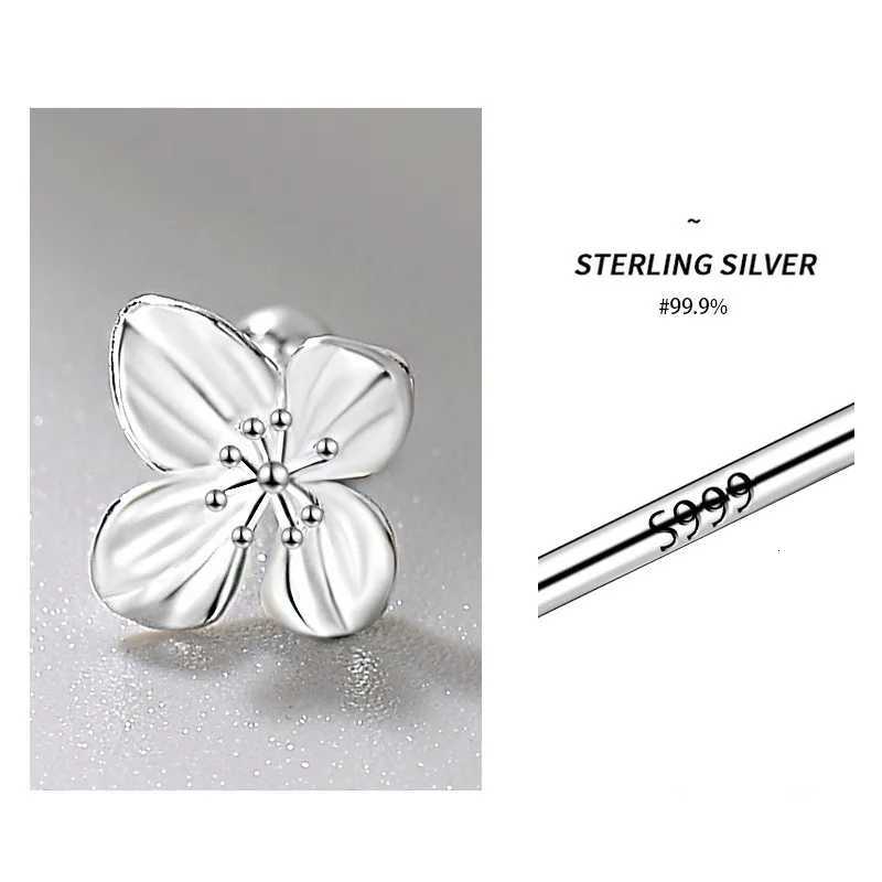 925 Sterling Silver Metal Flower Stud Earrings for Girls Lily Plant Screw Korean Ear Bone Nail Ladies Piercing Jewelry Wholesale y250715