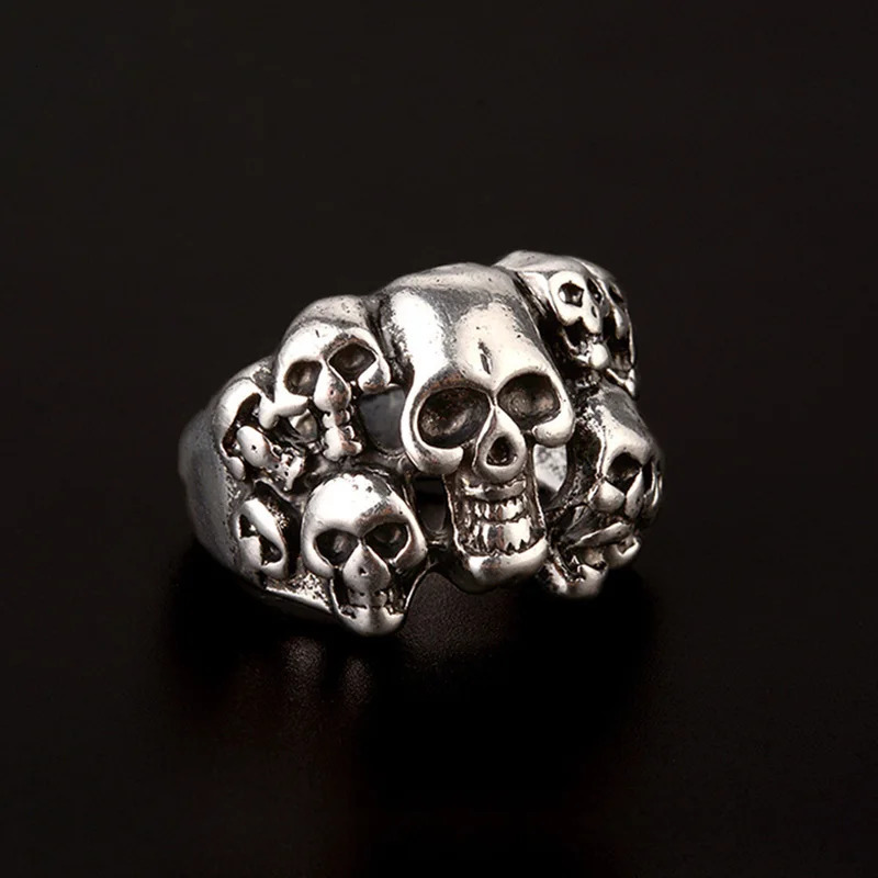 Retro Multiple Skulls Ring For Men Punk Gothic Rock Hiphop Open Ring Biker Accessories Unisex Handmade Jewelry Man Gift 250716