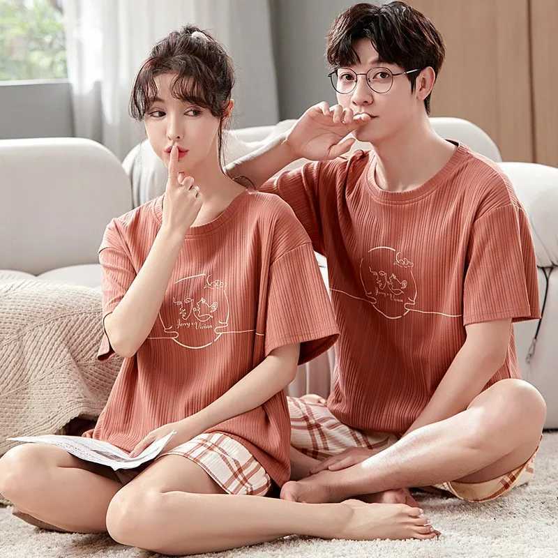 Summer Couple Pjs Korean Big Boys Pajamas Knitted Mens Pajamas Sets Matching Sleepwear Nightwear Loungewear pajamas for couples W250717
