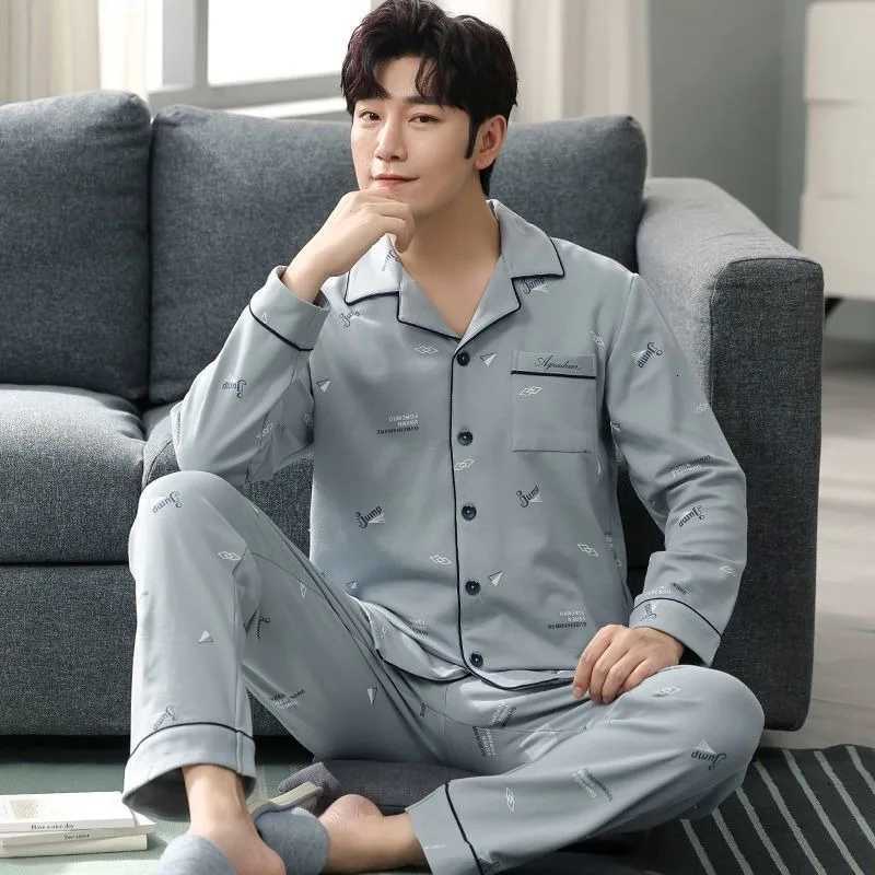 Cotton Cartoon Elephant Mens Pajamas Long-Sleeved Cardigan Sleepwear Loungewear Young and Middle-Aged Students Casual Homewear W250717