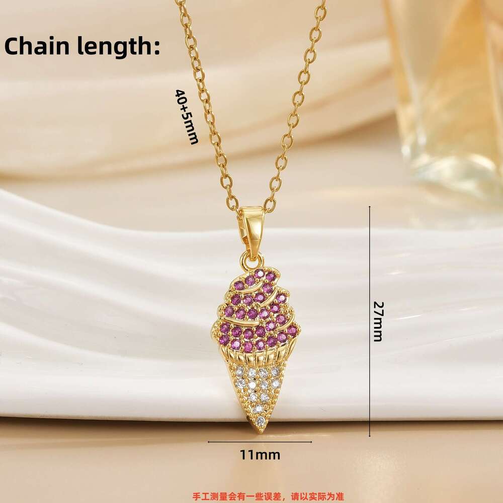 Summer New Ice Cream Cone Titanium Steel INS Style Necklace Dessert Vacation Pendant Collarbone Chain Niche Jewelry 2A3