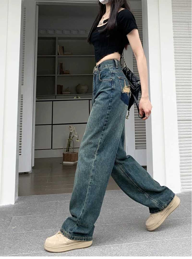 Womens Narrow Cut Wide Leg Jeans With High Waist And Hanging Feeling Straight Leg Casual Look Slim Contrasting Colors Pants R250716